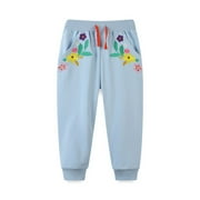 Utlike Girls Pants Baby Pants Embroidery Printing Leggings Joggers Infant Harem Pants For Toddler Drawstring Pants Size 12 Months-24 Months